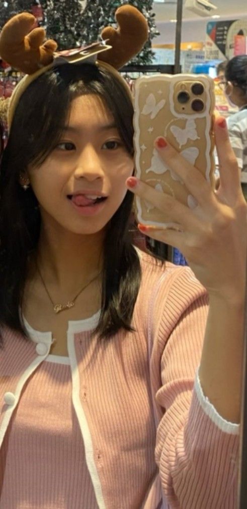 Cute selfie with reindeer antlers, thirsty for cum