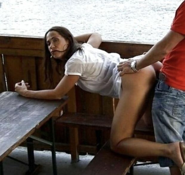 Bent over
