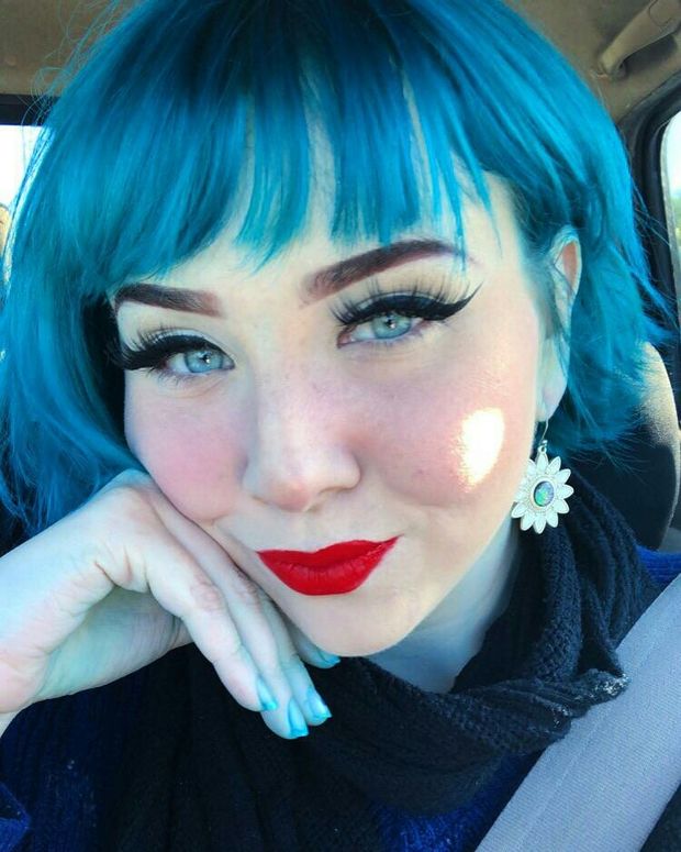 Covered in blue.