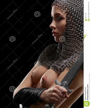 Topless woman wearing chainmail