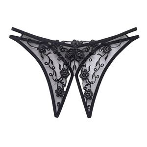 Sexy Flower Embroidery Perspective Crotchless Women's Underwear Knickers Briefs T-Back G-String Thong Underpants Low Rise Lingerie