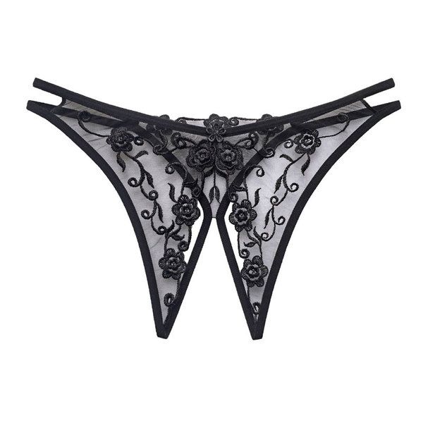 Sexy Flower Embroidery Perspective Crotchless Women's Underwear Knickers Briefs T-Back G-String Thong Underpants Low Rise Lingerie