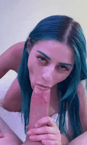 blue haired sucks big cock