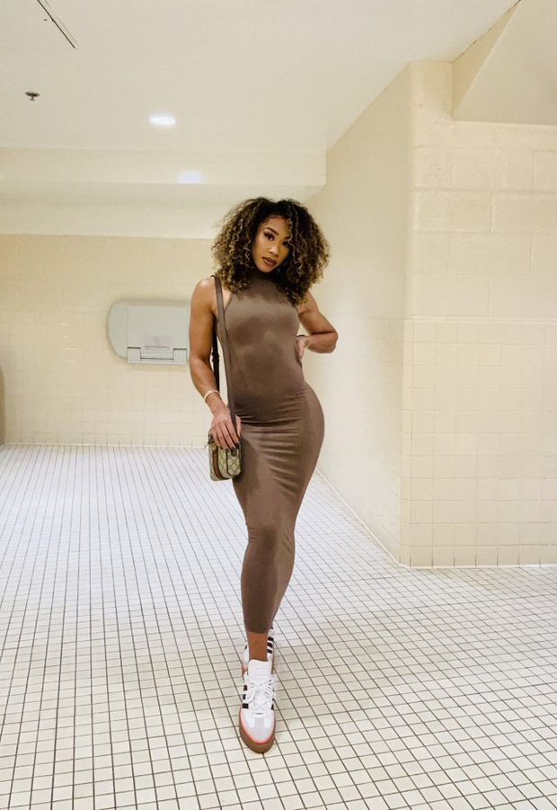 Alycia Baumgardner in a dress