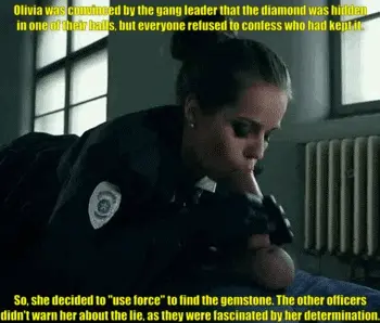 Olivia milked and suckled each of the six gang members twice, but she found nothing.