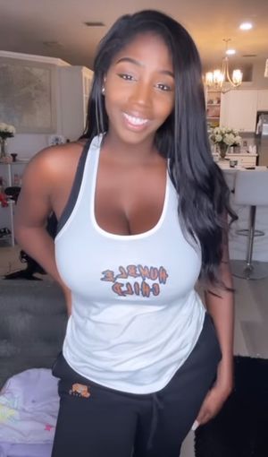 Ellie Mae t-shirt in living room