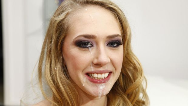 Blond with cum on face