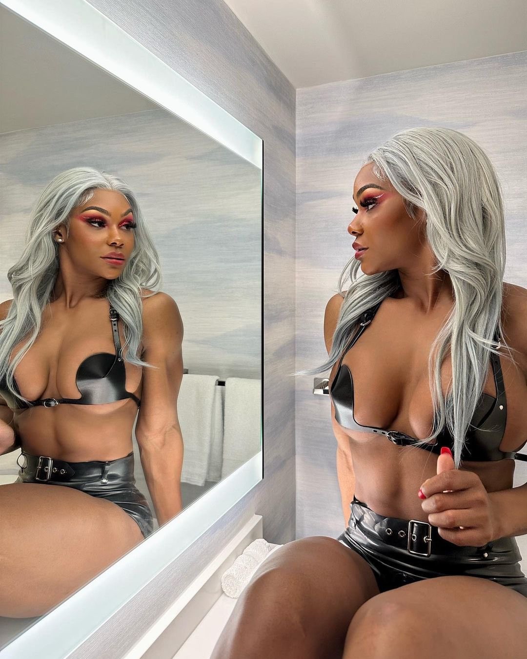 Jade Cargill looking at herself in the mirror