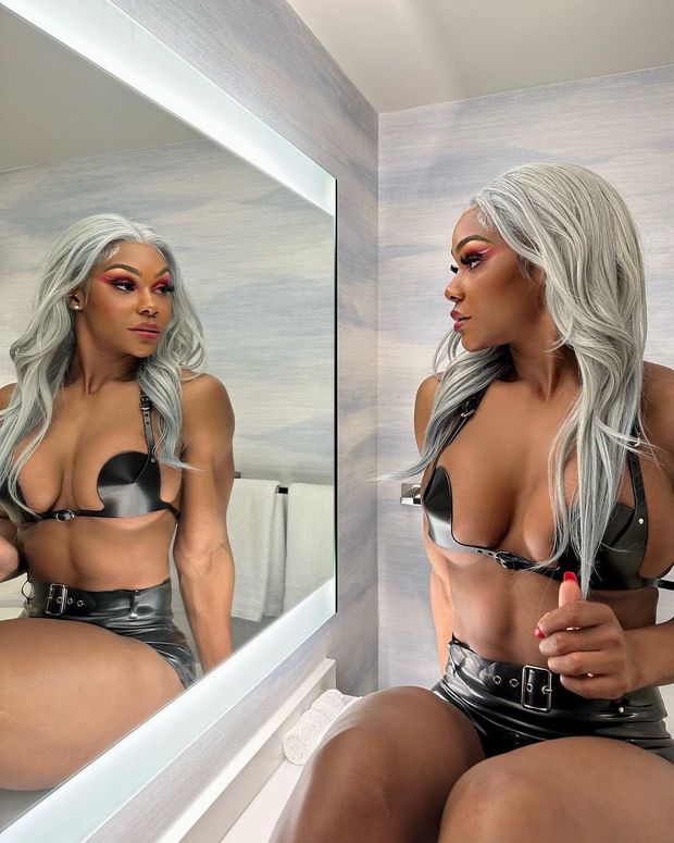 Jade Cargill looking at herself in the mirror
