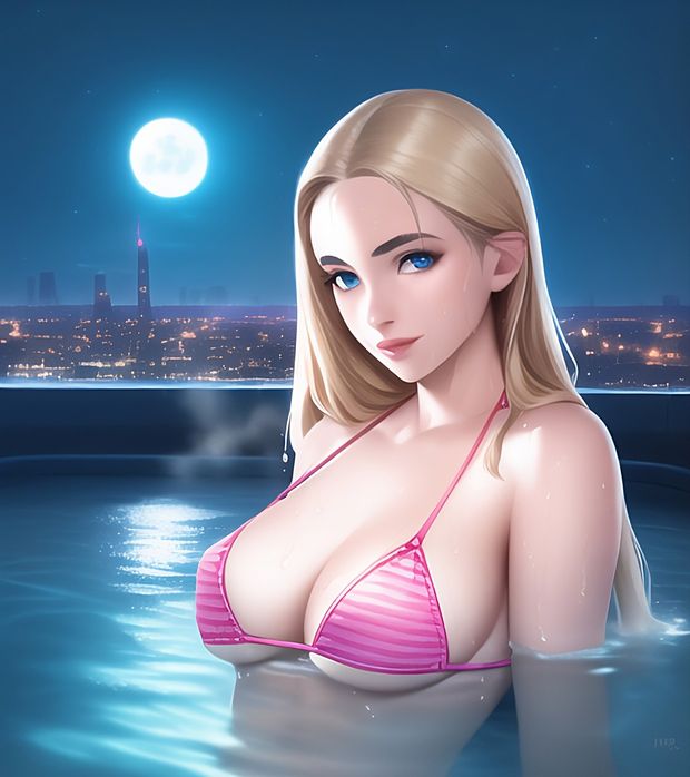 Blonde in hot tub