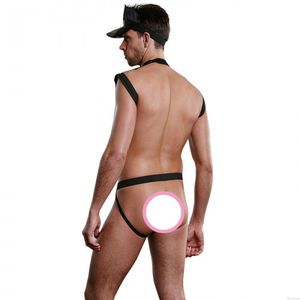 Sexy policía Cosplay Bar disfraz suspensorio anillos Bulge bolsa ropa interior Sissy hombres Lencería