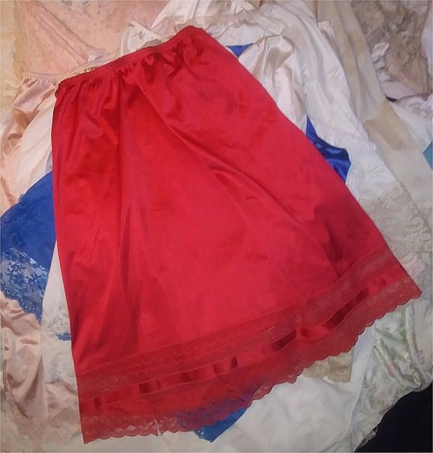 My Racy Red & Lacy Vanity Fair Very Silky Half Slip.