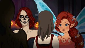 Halloween scary animated stories sexy babes at Halloween party 2 gif