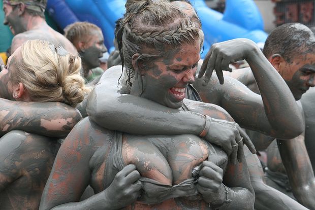 Busty blonde at mud party