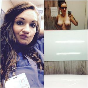 Sexy slut nurse in scrubs showing off her tits