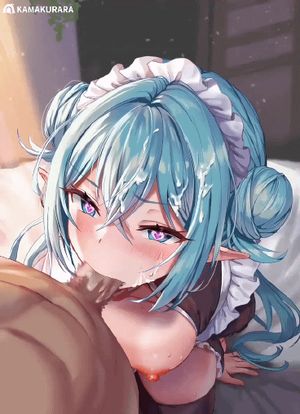 Busty maid gets cum in throat