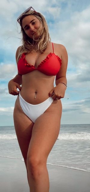 Jolie red and white bikini