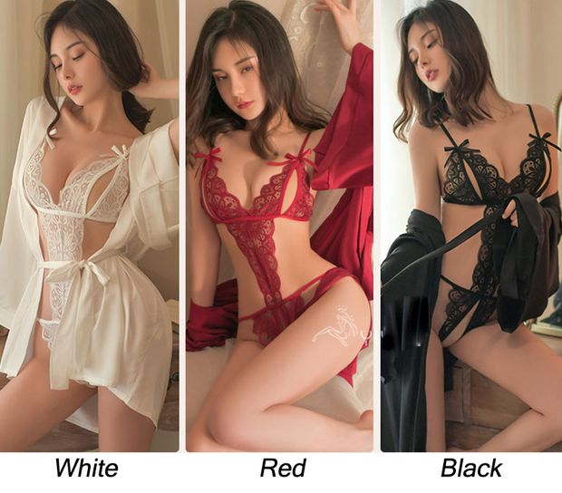 Sexy Seductive Lace Bowknot Crotchless Show Nipple Deep V Teddy For Women Strap Lingerie Bodysuit