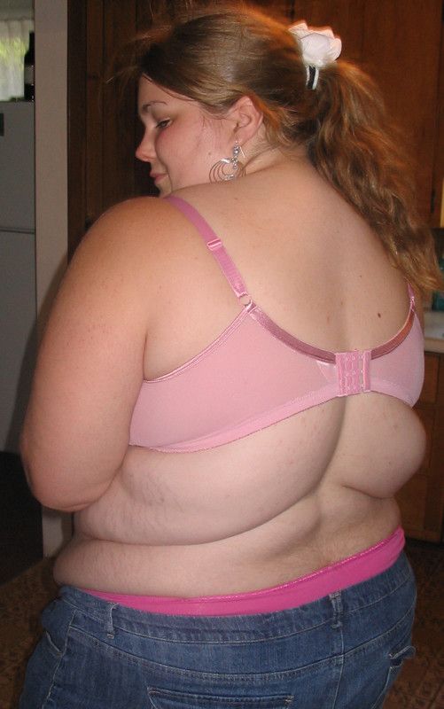 Chubby blonde with sexy rolls of back fat