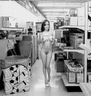 Showing off in the clothes out department bw