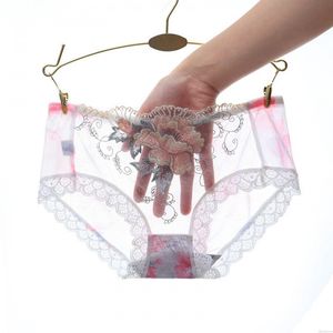 Sexy Fleur String en dentelle transparente en maille brodée pour femmes Sous-vêtement Bref