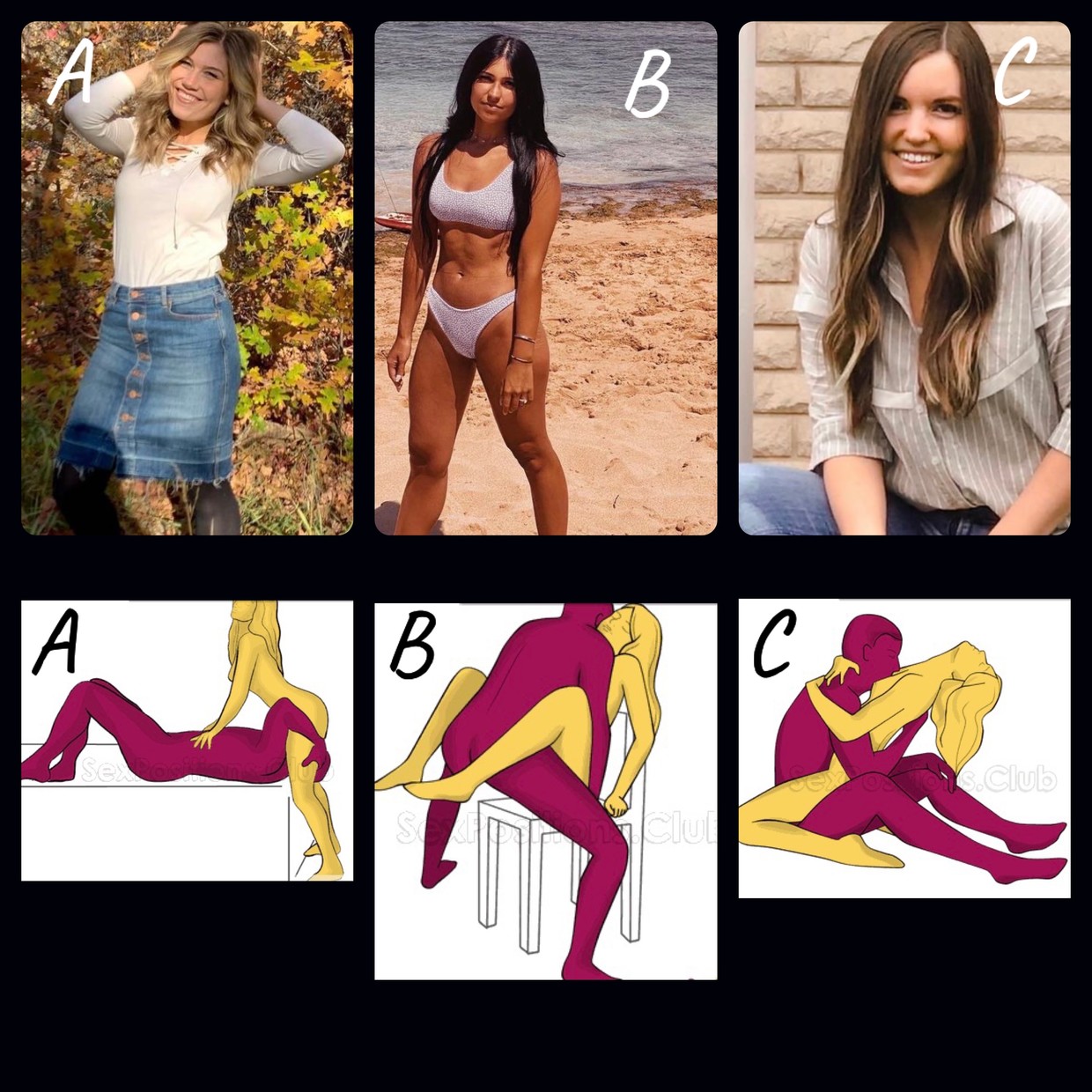 Match the babes with the action you want to do with them! Comment your answer!