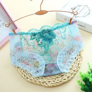 Tanga de encaje transparente de malla bordada con flores sexy pantalones lenceria para mujer Calzoncillos Ropa interior con espalda en T Breve