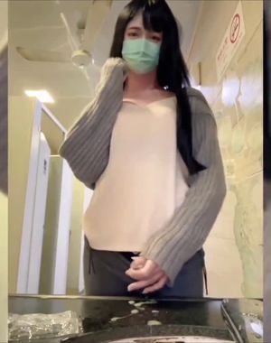 Cums in public bathroom