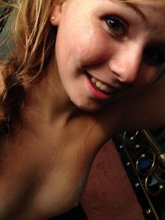 Super cute amateur brunette with small tits and a facial