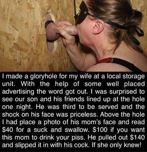 Son finds his mom at gloryhole and pays her for full service.