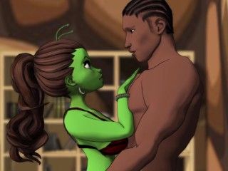 a green skinned big booty alien steps through a portal for some bbc action - ai powered voices