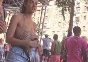 Sheer top in public