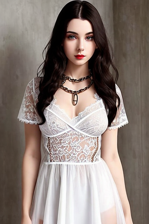 Alli, standing, lacey white dress