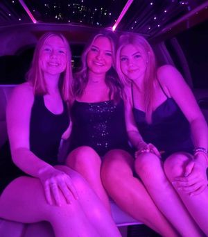 Molly and friends in short skirts in limo