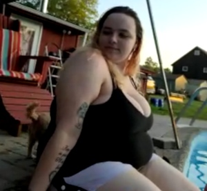 Tits ready to pop out poolside