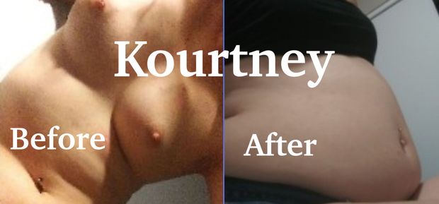 Kourtney hasn’t always had a big belly but her tits have always been tiny
