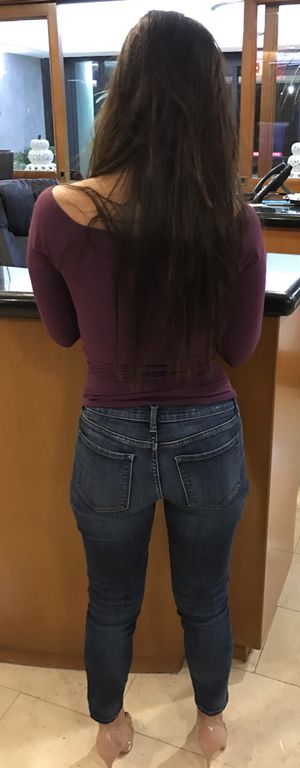 Luscious ass in tight dark jeans