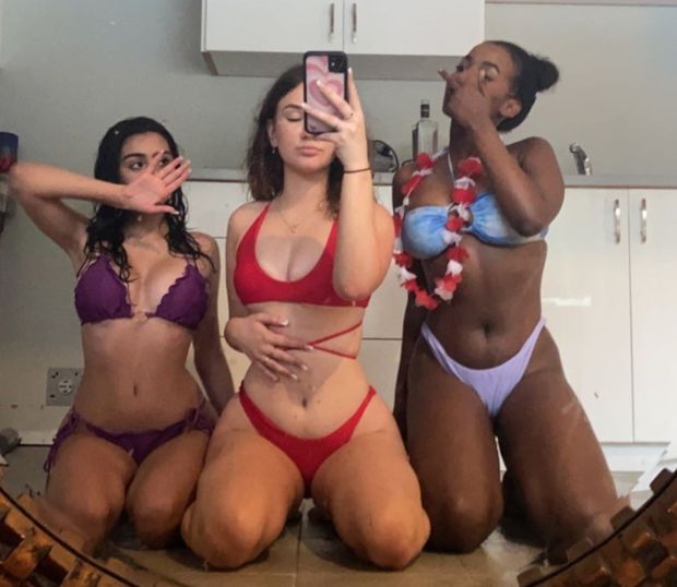 MacKenzie and two friends bikini selfie on knees