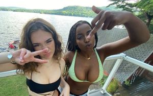 MacKenzie and friend bikini selfie peace signs