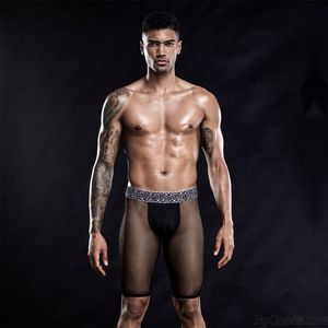 Sexy noir voir à travers résille maille pantacourt élastique tentation Boxer Lingerie respirant érotique Hommes de Sous-Vêtements Slips