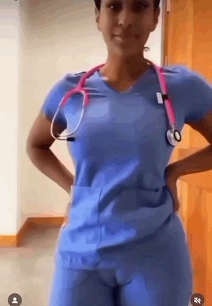 Sexy ebony nurse cameltoe
