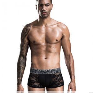 Sexy schwarze Blume hohle Mesh-Spitze Boxershorts Dessous Unterwäsche Atmungsaktive Herrenunterwäsche Dessous Unterhose