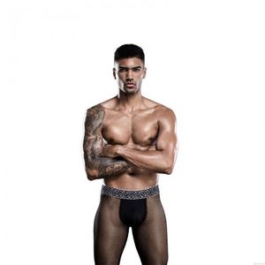 Sexy Negro Ver a través de Pantalones cortos de malla de rejilla Bóxer elástico de tentación Lencería Respirable Hombres eróticos Ropa interior Bragas