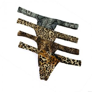 Sexy Herren-Zapfen-Unterwäsche mit Leoparden-Schlangenhautmuster G-String T-Rücken Bikinis Schwacher Anstieg Ausbuchtungsbeutel Jock Straps Badeanzug Dessous Undie Unterhose