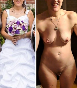 In and out of her wedding dress