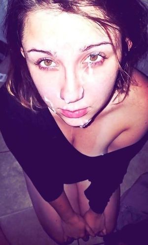 Amateur hazel-eyed brunette with a facial