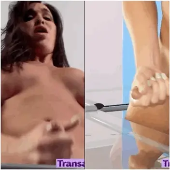 Shemale stroking and cumming in the office on glass desk