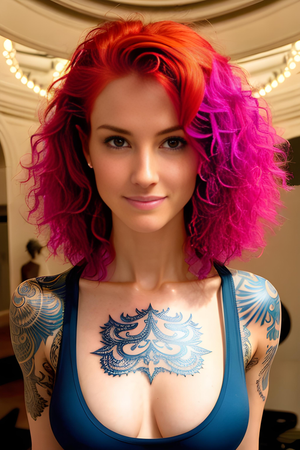 Tattooed babe with great tits and fire hair