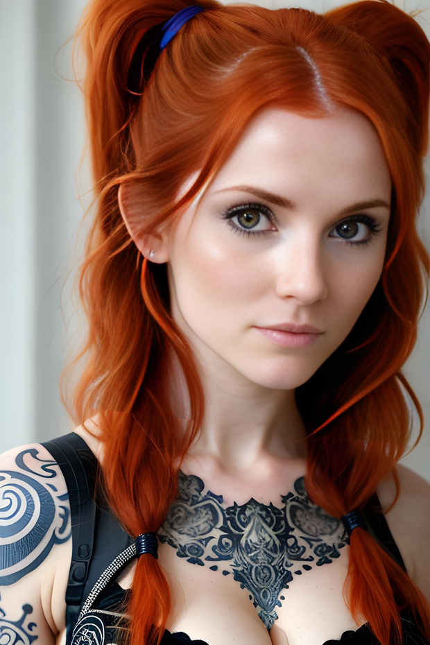 Nice pigtails on cute tattooed redhead
