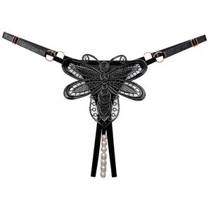 Sexy Hollow Dragonfly Bee Lace Pearl Massage G-String Thong Panties